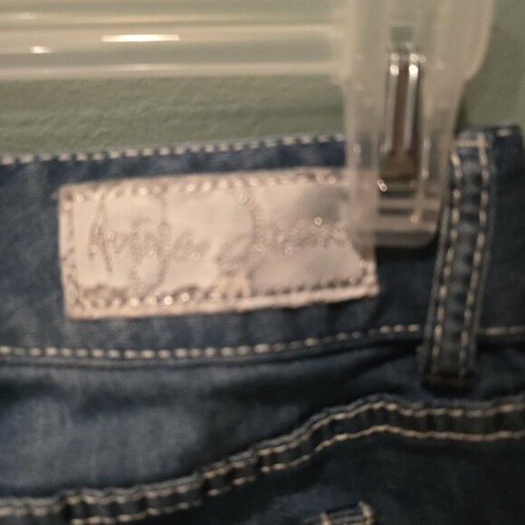 Ariya Womens Jeans 11/12 Blue Five Pocket Whiskers Bootcut Destressed Stone Wash - Picture 8 of 11